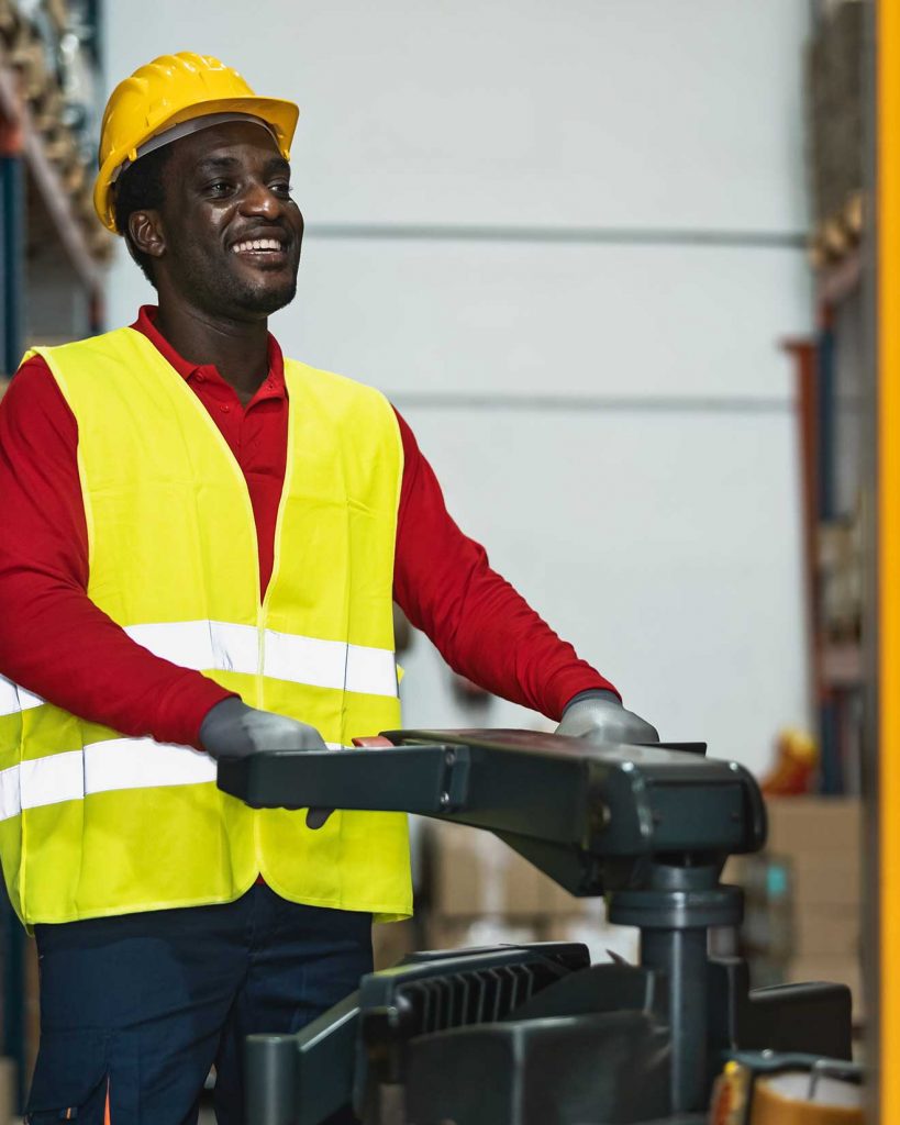 Man using order picker forklift